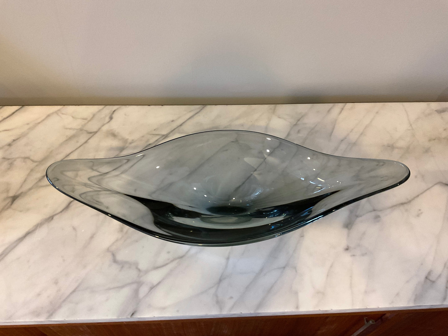 Swedish Smoked Glass Oval Bowl