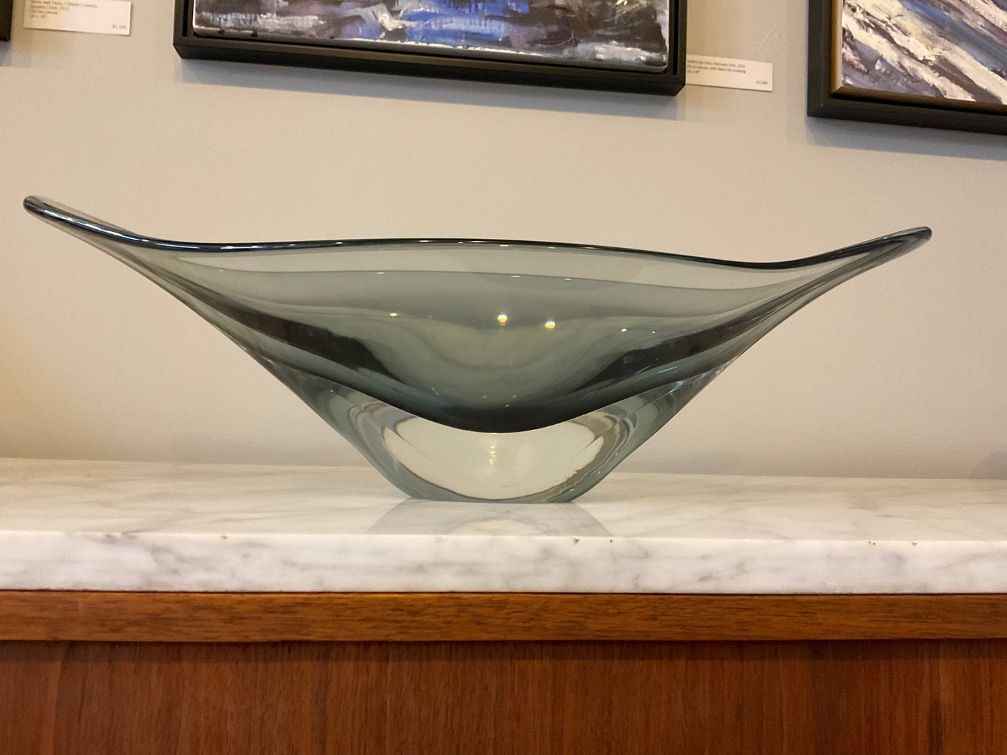 Swedish Smoked Glass Oval Bowl