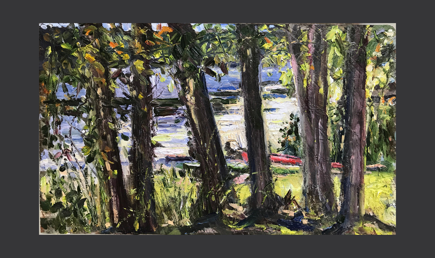 Lakeside with red canoe, September 25th, 2021