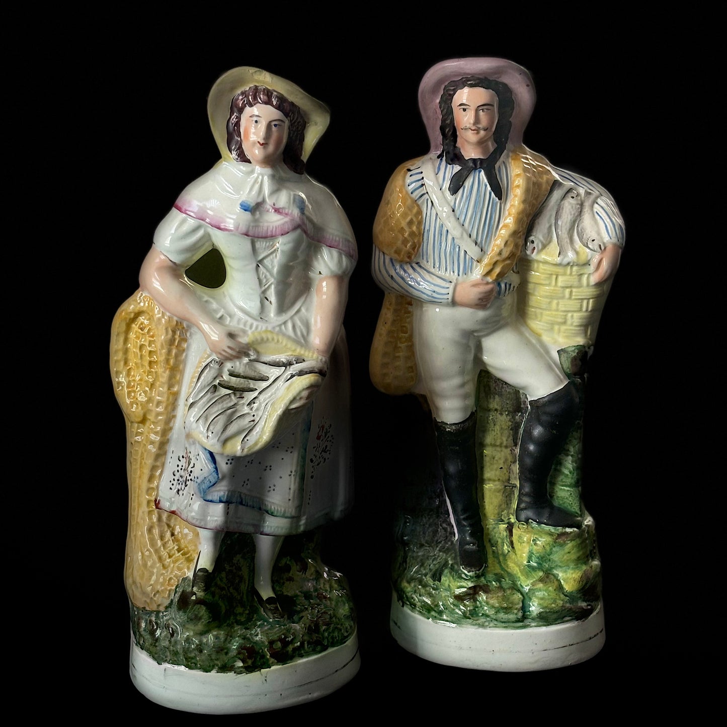 Pair of 19th Century, Staffordshire Pottery ‘Fisher Folk’ Figurines