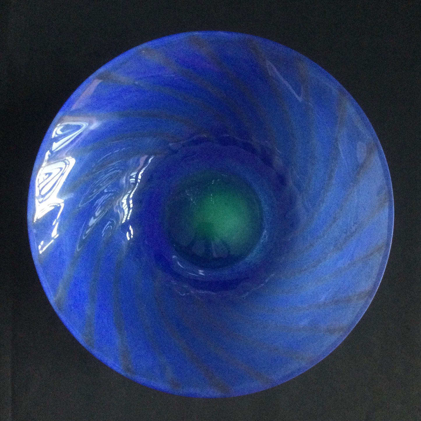 Art Glass Blue Bowl with Green Base