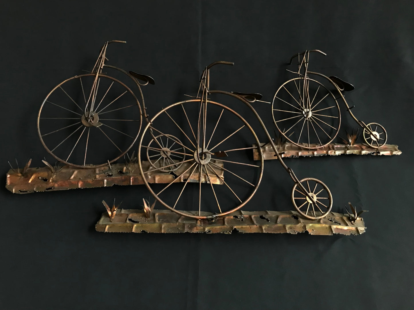 Curtis Jere Vintage Wall Sculpture of Penny Farthing Bicycles