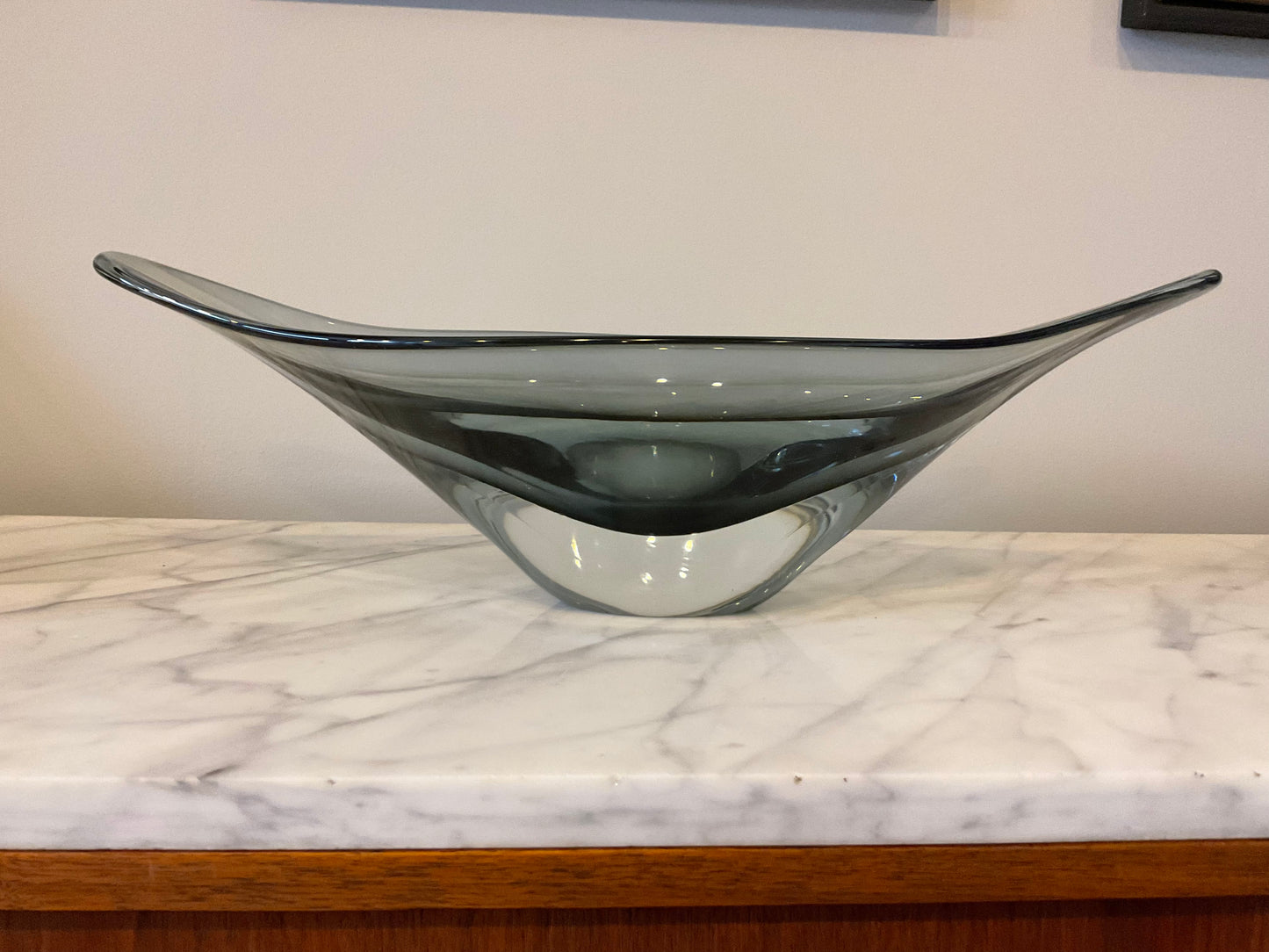 Swedish Smoked Glass Oval Bowl