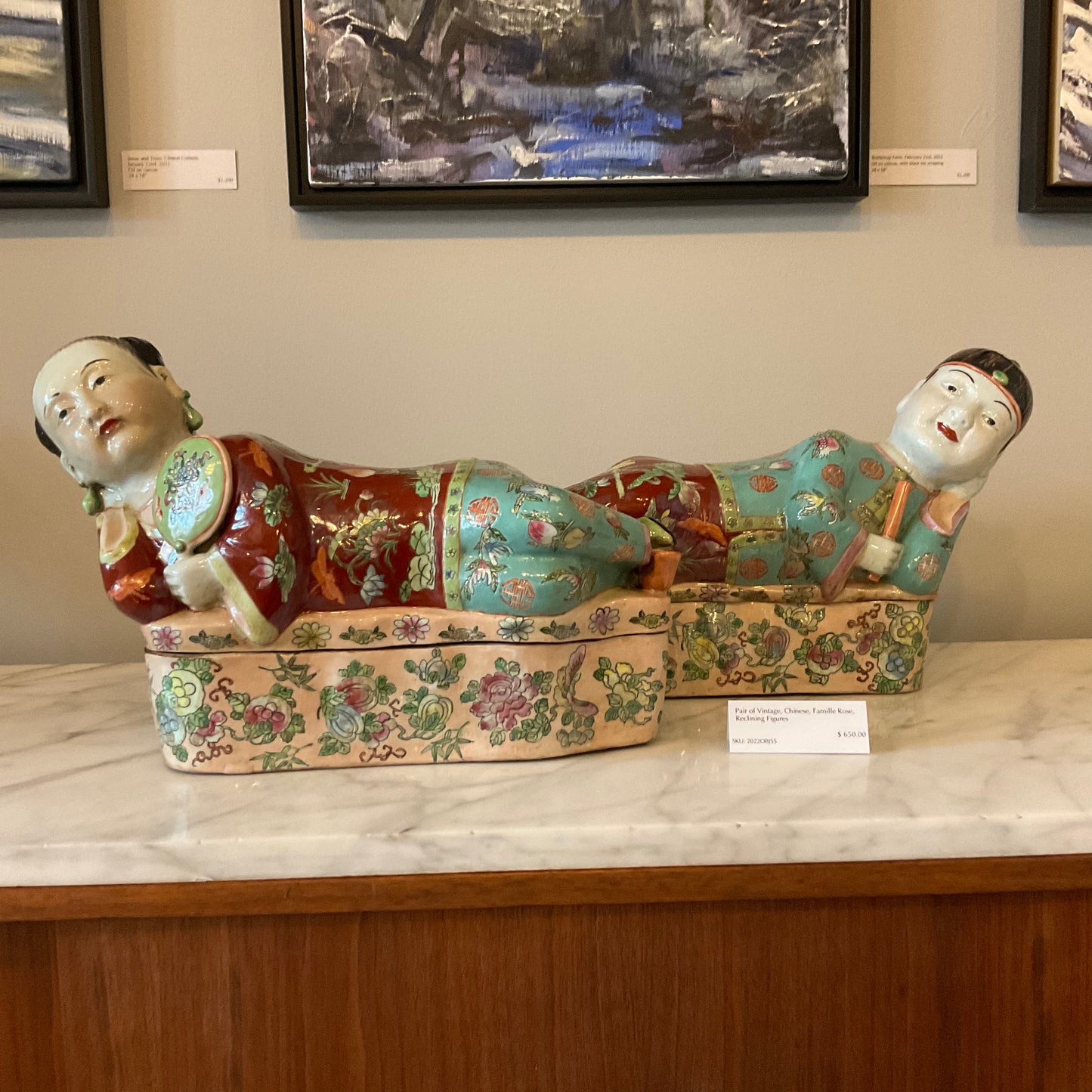 Pair of Vintage, Famille Rose, Reclining